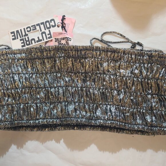 NEW Future Collective™ Cement Women's Strappy Metallic Tiny Top - Picture 4 of 9